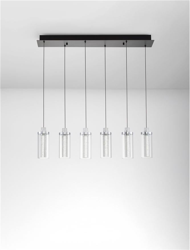 Висящо осветително тяло (пендел) LUNE LED 44W Хром стомана и алуминий прозрачно стъкло Пясъчно черен IP20 L81 H170см