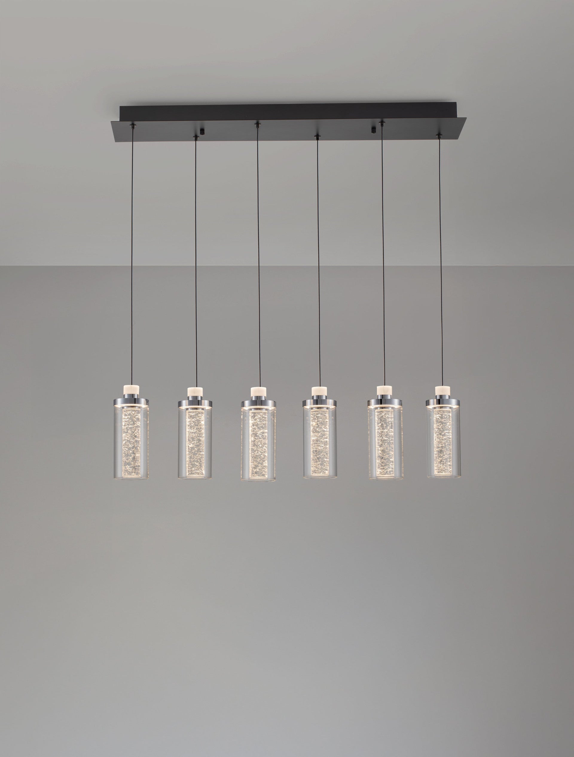 Окачена лампа LUNE LED 44W, хром стомана и алуминий, прозрачно стъкло, пясъчно черно, IP20, Д81 В170см