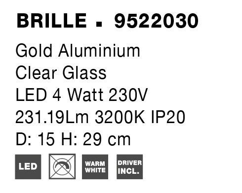 Висящо осветително тяло (пендел) BRILLE 4W Златист месинг алуминий и акрил
