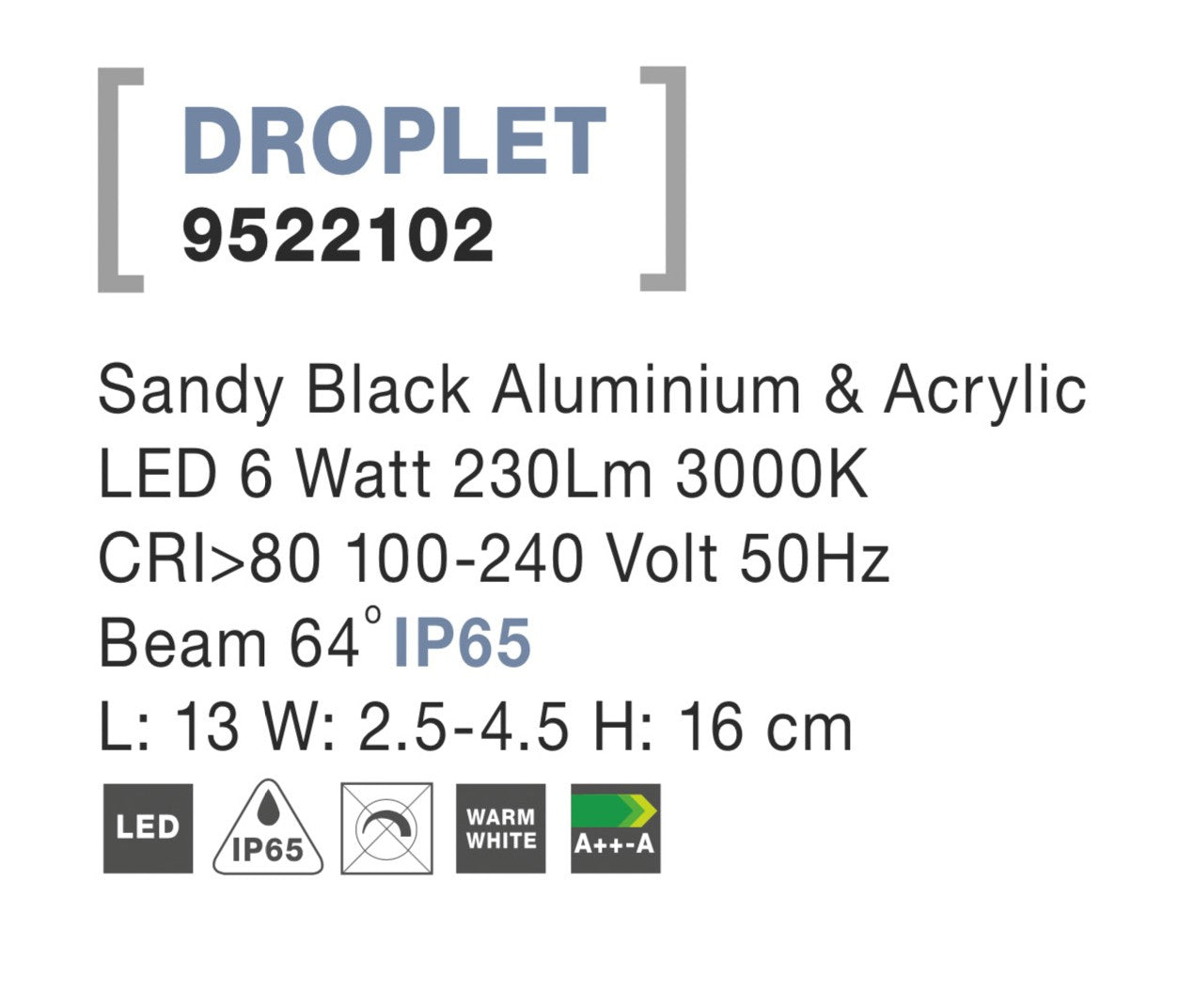 Външна Стенна Лампа DROPLET LED 6W Пясъчно Черен Алуминий