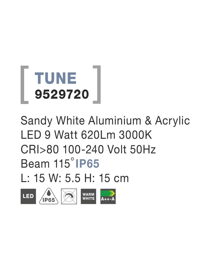 Външен аплик TUNE LED 9W Пясъчно бял алуминий