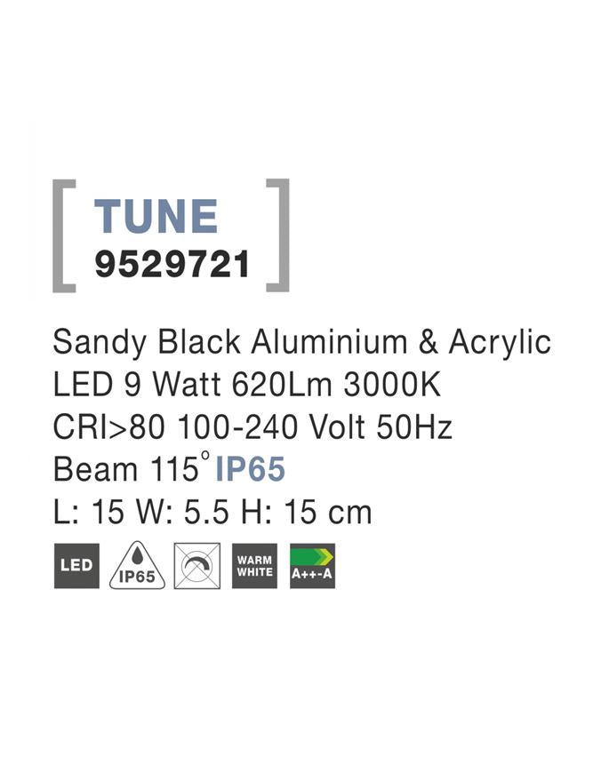 Външен аплик TUNE LED 9W Пясъчно черен алуминий