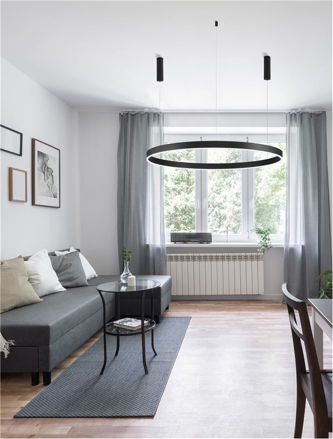 Висящо осветително тяло (пендел) MOTIF LED 72W 230V Триак димируем Пясъчно черен алуминий и акрил Регулируема височина ⌀120 H250см