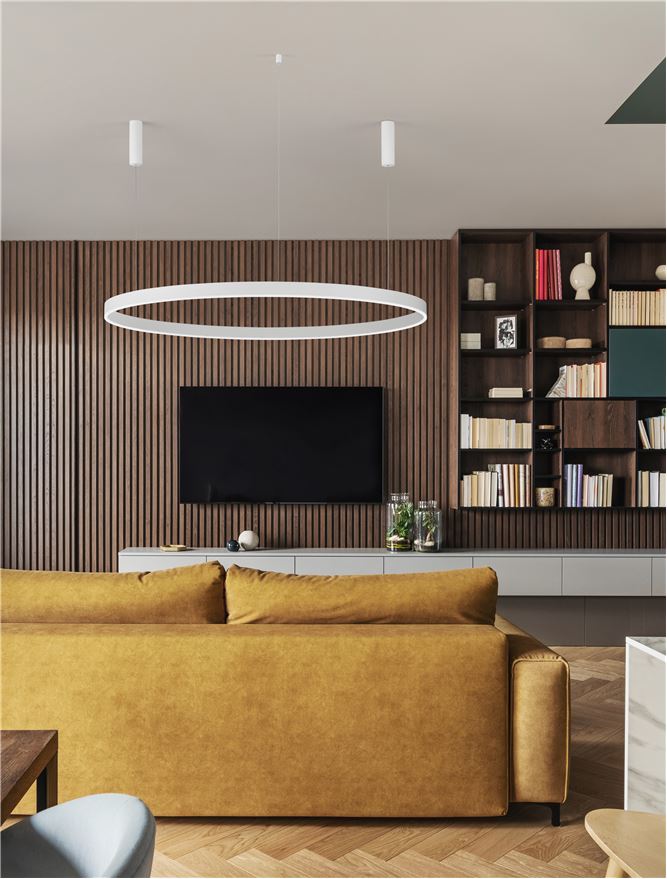 Висящо осветително тяло (пендел) MOTIF 80W LED 3000K Триак димируем Пясъчно бял алуминий акрил Регулируема височина