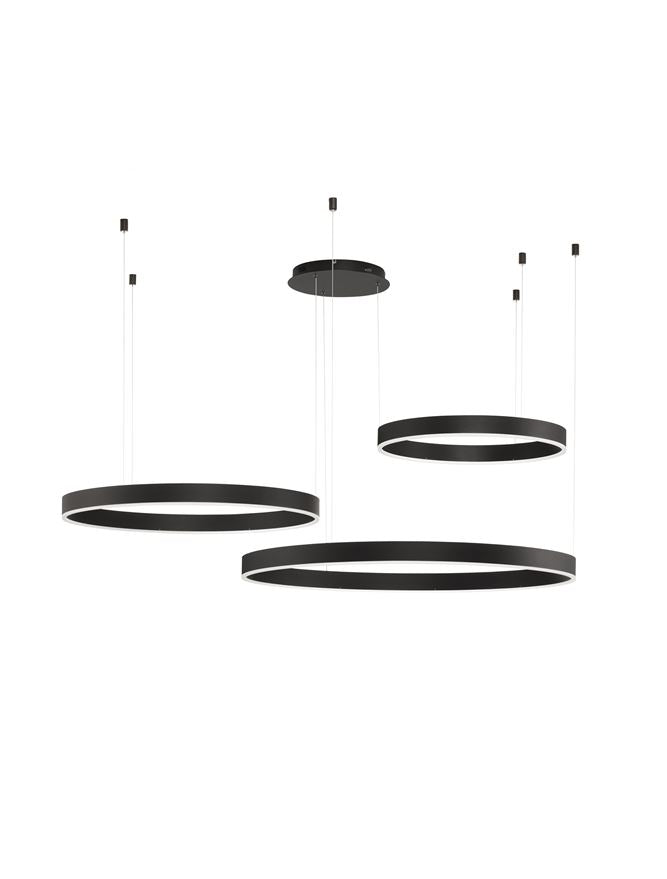 Висящо осветително тяло (пендел) MOTIF LED 140W 230V Променлив CCT Пясъчно черен алуминий и акрил Регулируема височина D60-100 H250см