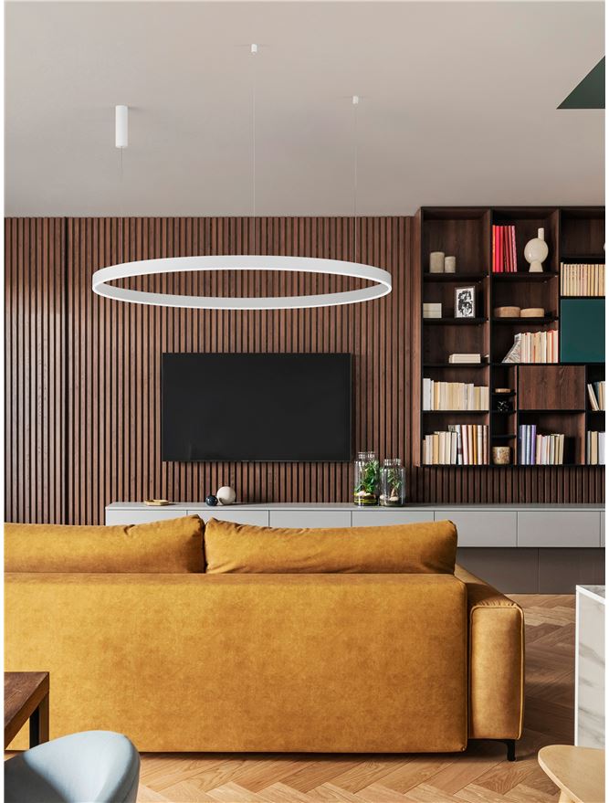 Висящо осветително тяло (пендел) MOTIF 80W LED 2700-6000K Пясъчно бял алуминий акрил Регулируема височина