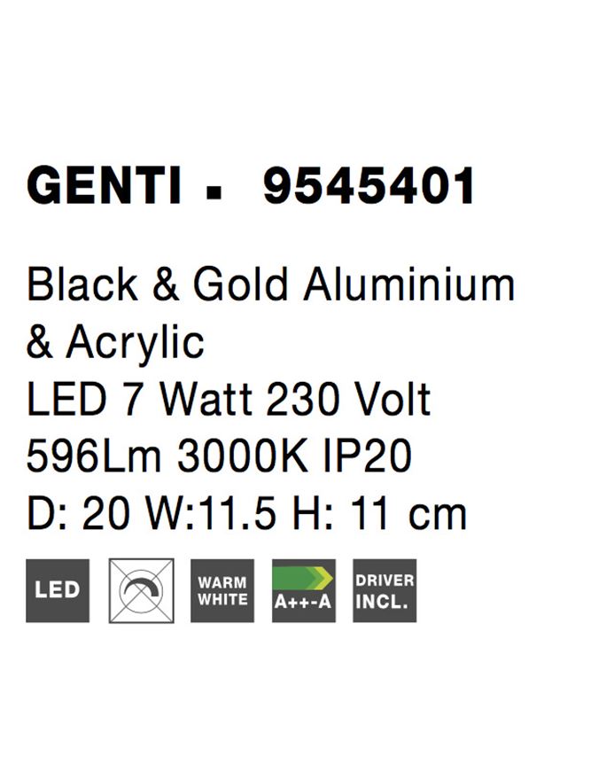 Висящо осветително тяло (пендел) GENTI 8W Черен и златист алуминий и акрил