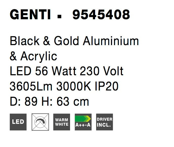 Висящо осветително тяло (пендел) GENTI 54W Черен и златист алуминий и акрил