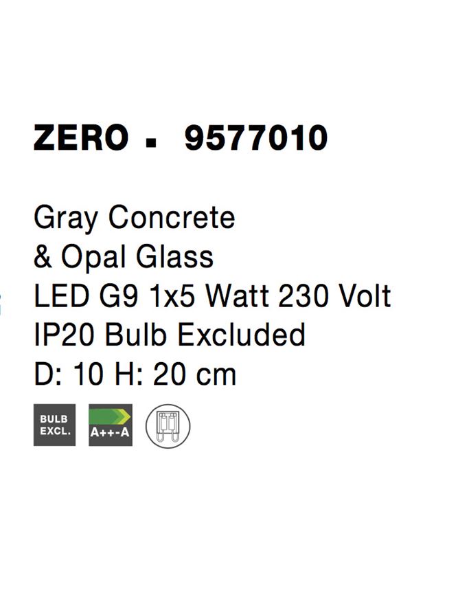 Висящо осветително тяло (пендел) ZERO LED G9 5W Сив бетон и опалово стъкло