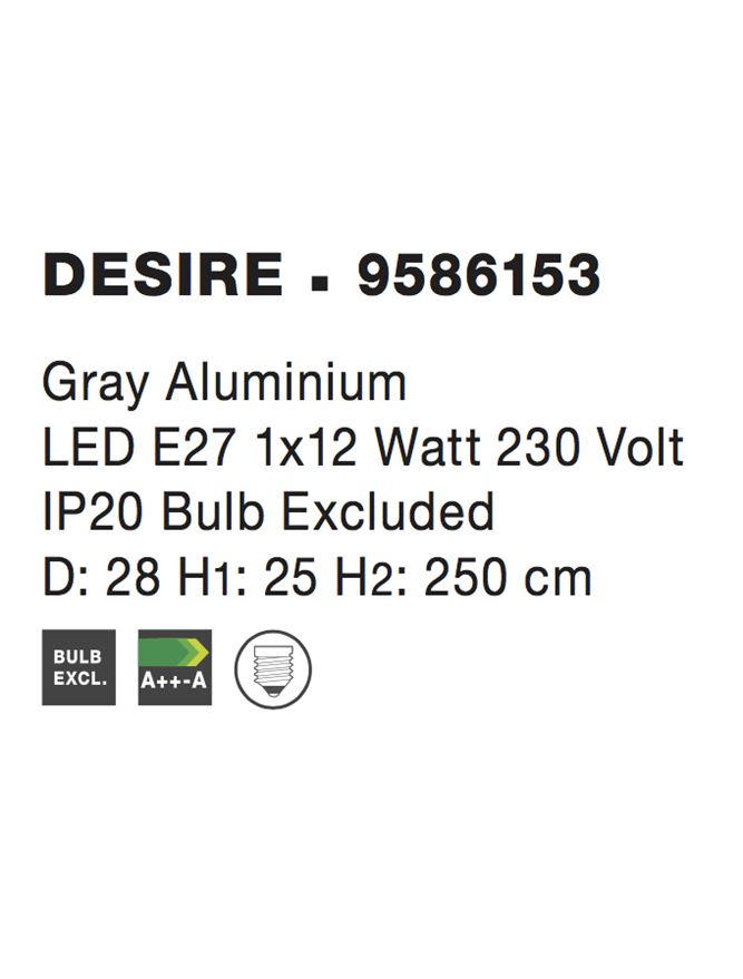 Висящо осветително тяло (пендел) DESIRE 12W Сив алуминий Регулируема височина
