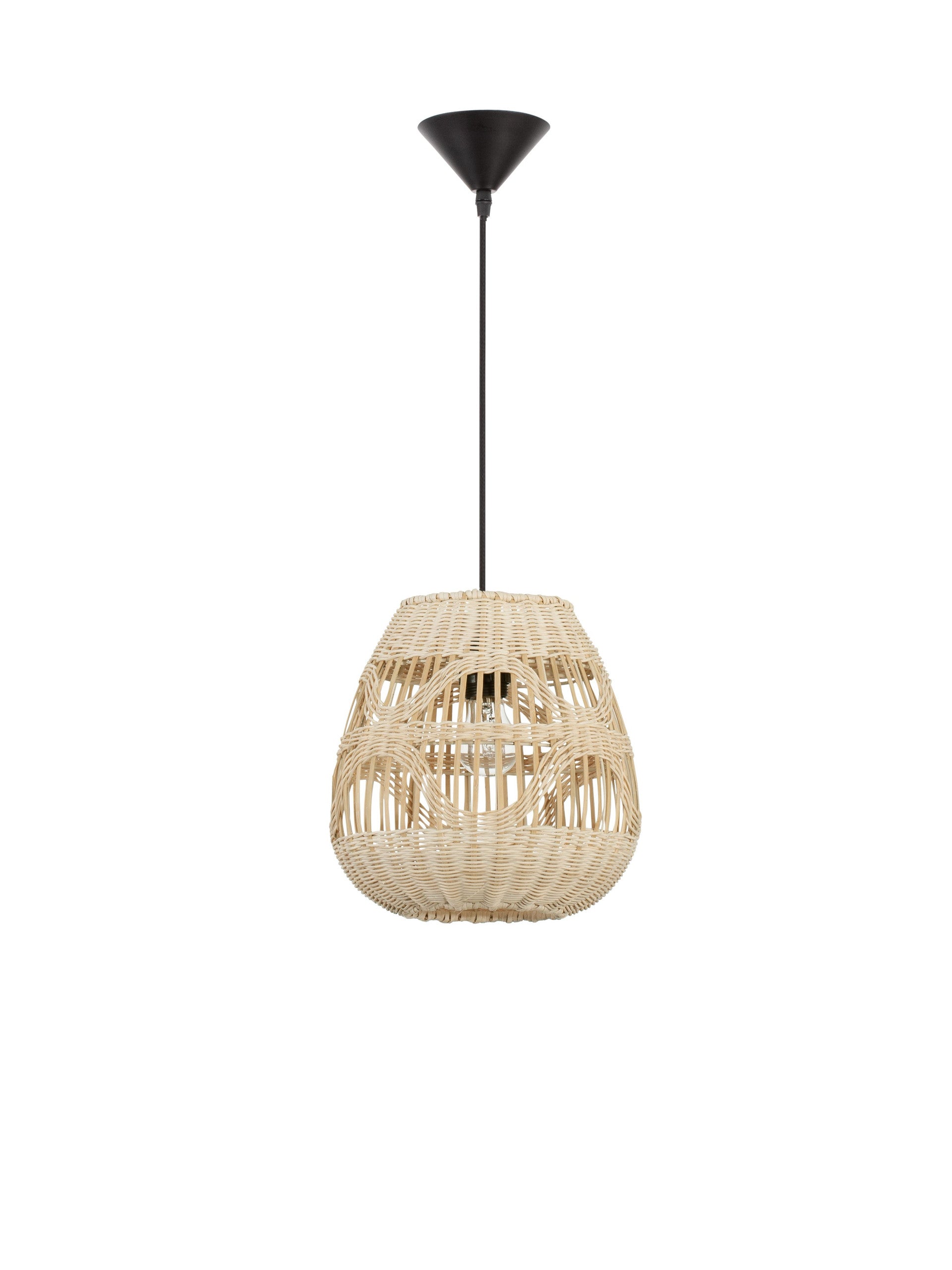Висяща лампа MARLO 12W LED, естествен ратан, черен текстилен кабел