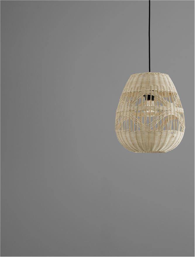 Висящо осветително тяло (пендел) MARLO 12W LED Натурален ратан Черен текстилен кабел