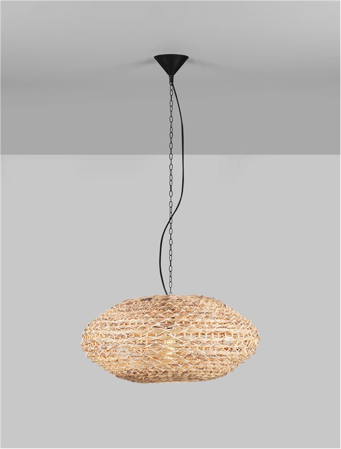 Висящо осветително тяло (пендел) BOLA 12W E27 Изсушен воден хиацинт Черен текстил Кабел ⌀60 H200см