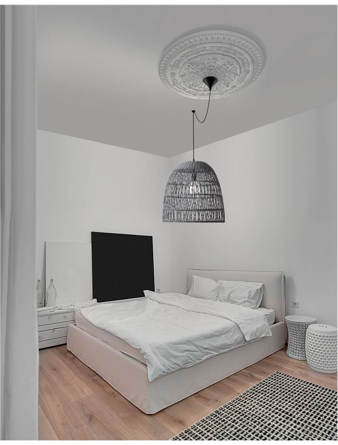Висящо осветително тяло (пендел) DESTIN 12W LED Сив ратан Черен текстилен кабел