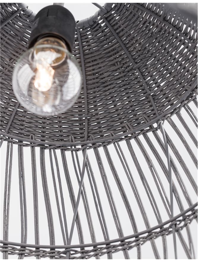 Висящо осветително тяло (пендел) DESTIN 12W LED Сив ратан Черен текстилен кабел