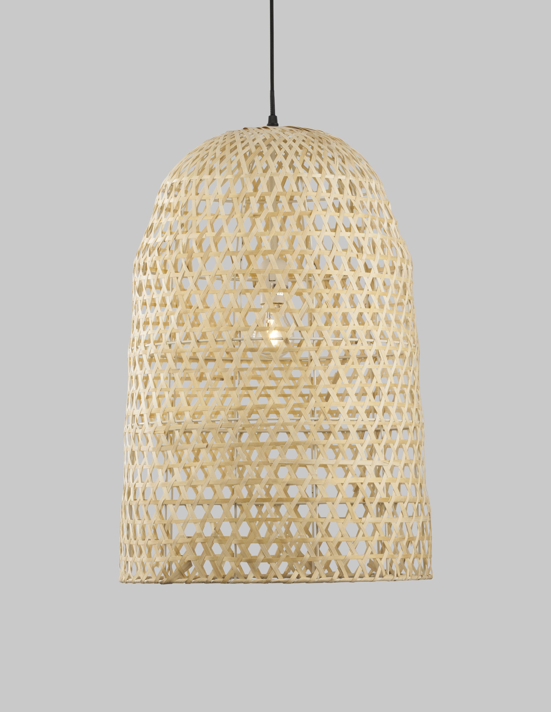 Висяща лампа AURORA 12W LED, естествен ратан, черен текстилен кабел