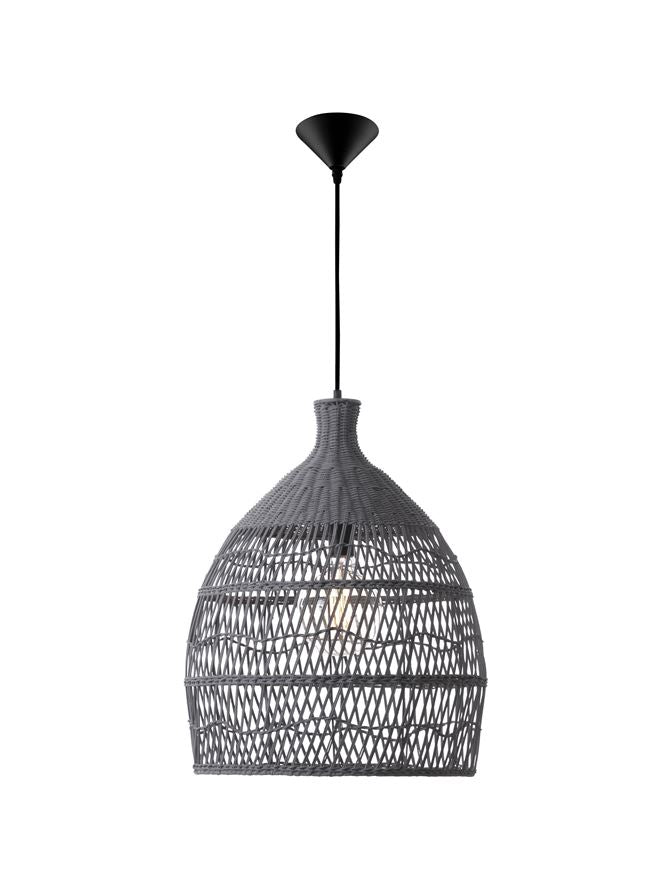 Висящо осветително тяло (пендел) DESTIN 12W LED Сив ратан Черен текстилен кабел