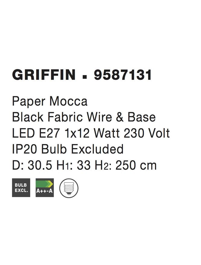 Висящо осветително тяло (пендел) GRIFFIN 12W LED Мока ратан Черен текстилен кабел