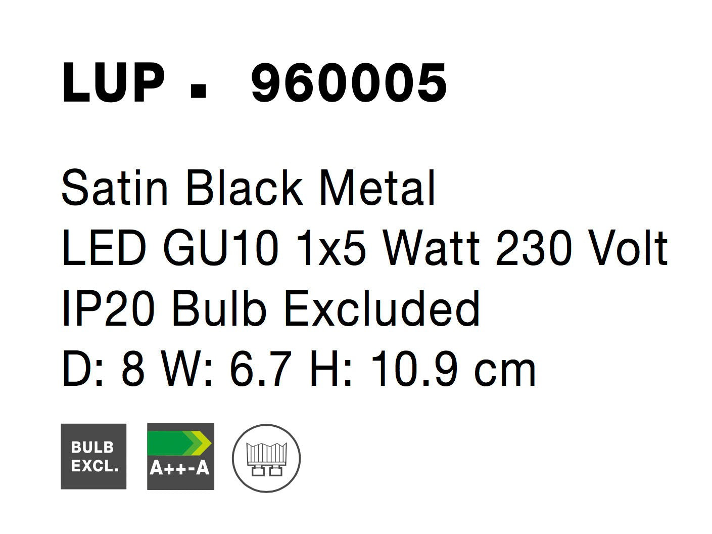 Висящо осветително тяло (пендел) LUP 1x10W GU10 Черен сатен метал