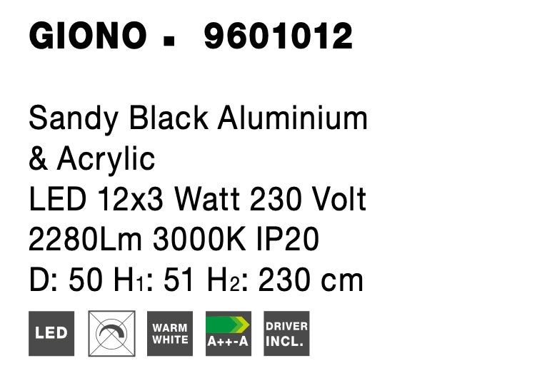 Висящо осветително тяло (пендел) GIONO 29W Пясъчно черен алуминий и акрил