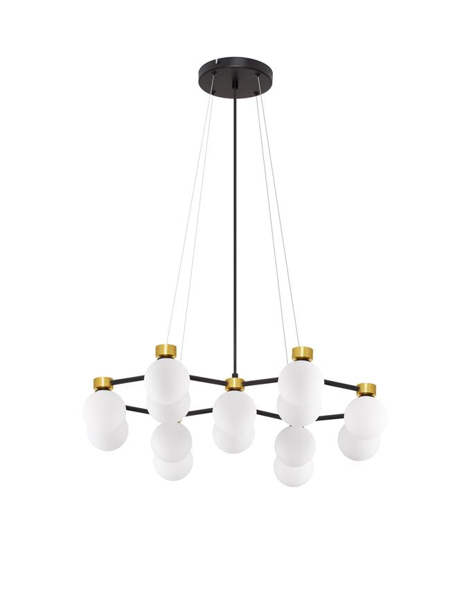 Висящо осветително тяло (пендел) OVALINO 70W LED Матов черен и златист метал Бяло опалово стъкло L73 W64 H143см