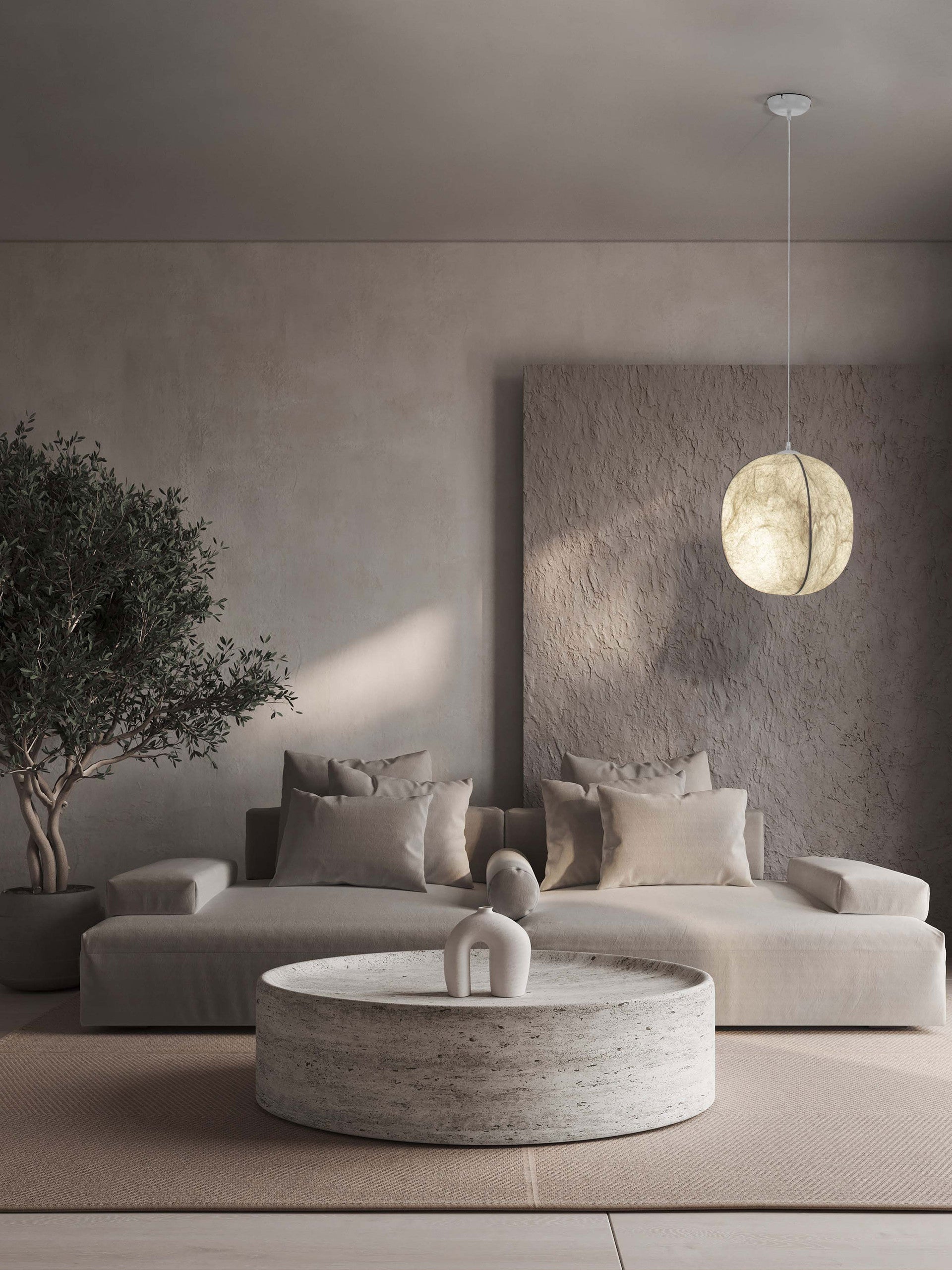 Висящо осветително тяло (пендел) PIERIDA LED E27 12W Пясъчно бял Mulberry Silk ⌀42 H210см