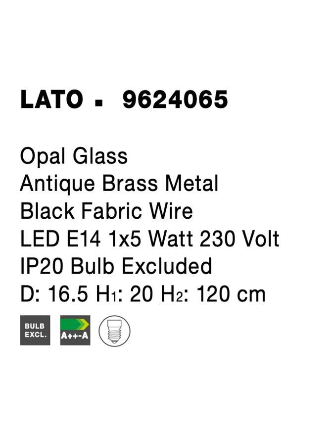 Висящо осветително тяло (пендел) LATO 5W E14 Златен Опалово стъкло Черен текстилен кабел ⌀16.5 H120см Регулируема височина