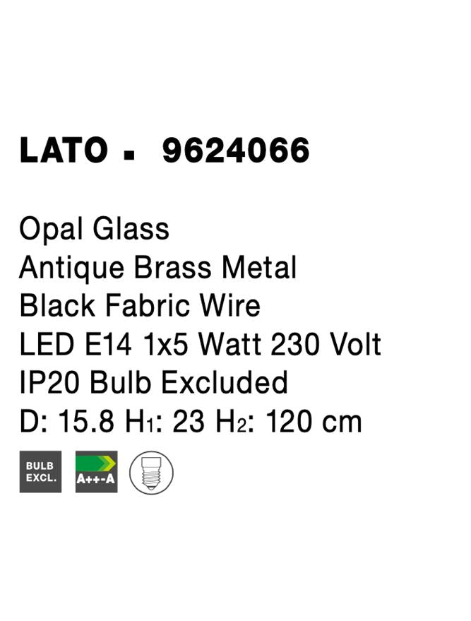 Висящо осветително тяло (пендел) LATO 5W E14 Златен Опалово стъкло Черен текстилен кабел ⌀15.8 H120см Регулируема височина