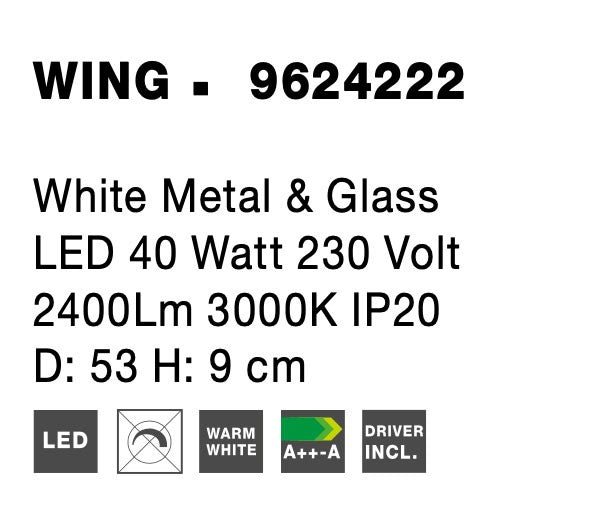 Висящо осветително тяло (пендел) WING 40W LED Бял метал Стъкло