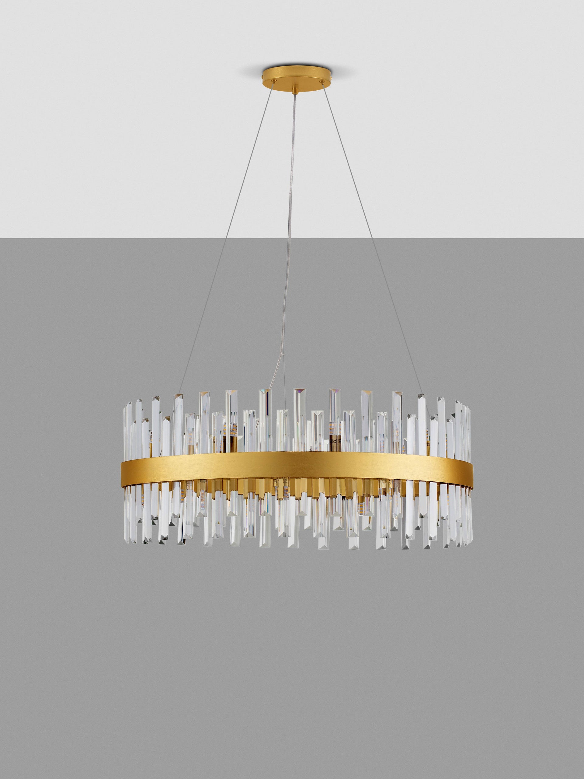Висящо осветително тяло (пендел) CROWN G9 18x5W LED Златист метал и прозрачен кристал ⌀75 H150см без крушка