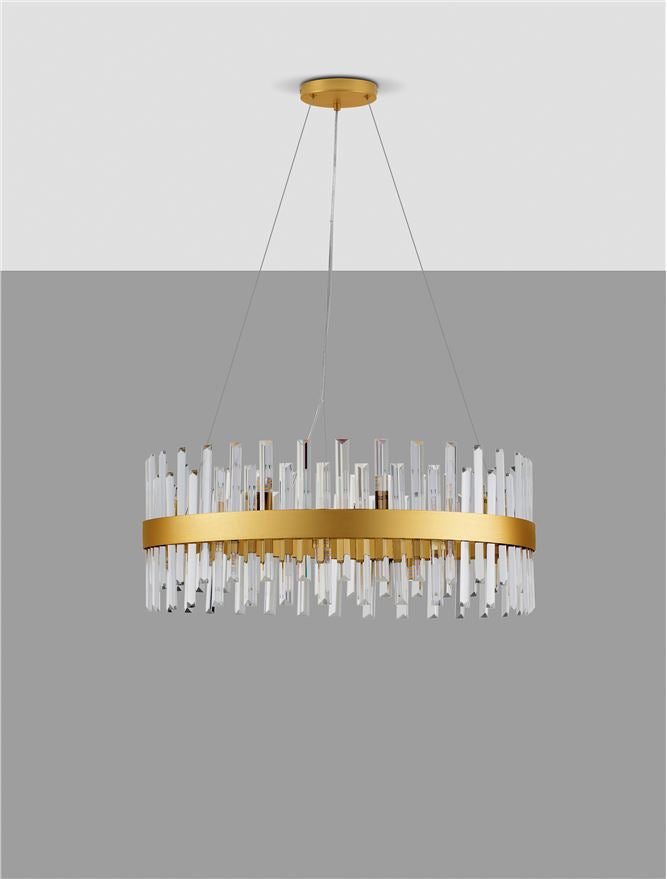 Висящо осветително тяло (пендел) CROWN G9 18x5W LED Златист метал и прозрачен кристал ⌀75 H150см без крушка