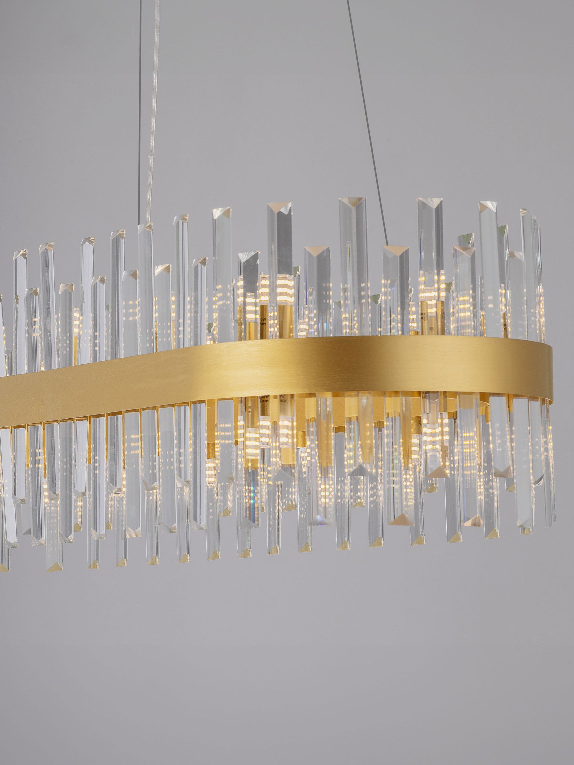 Висящ пендел CROWN G9 28x5W LED, Златист метал и прозрачен кристал L120 W36 H120см, Без крушка