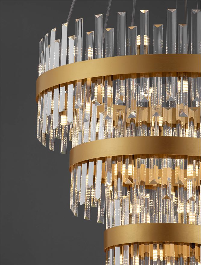 Висящо осветително тяло (пендел) CROWN G9 42x5W LED Златист метал и прозрачен кристал ⌀75 H200см без крушка