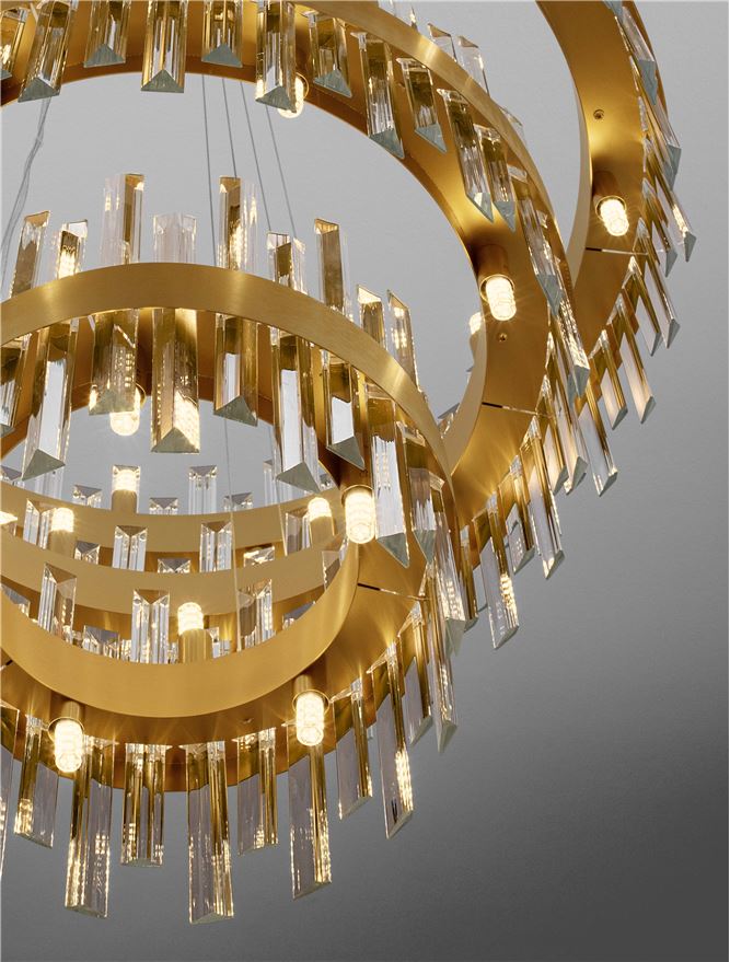 Висящо осветително тяло (пендел) CROWN G9 42x5W LED Златист метал и прозрачен кристал ⌀75 H200см без крушка