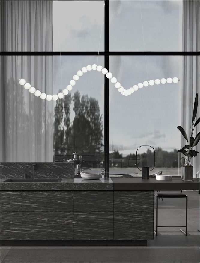 Висящо осветително тяло (пендел) PERLA 98W LED Хром метал и опалово стъкло L167 W42 H200см Регулируема височина