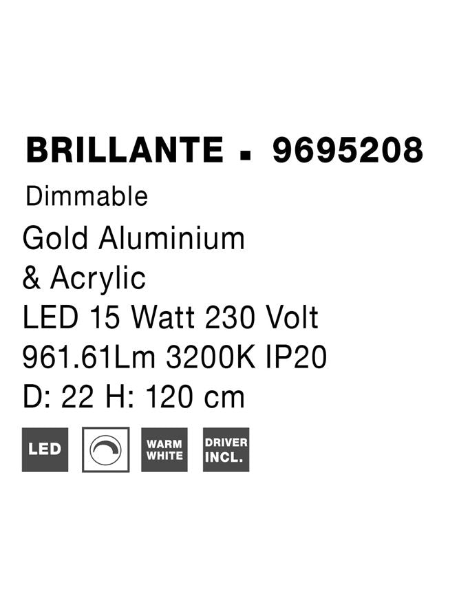 Висящо осветително тяло (пендел) BRILLANTE 16W Златист месинг алуминий и акрил