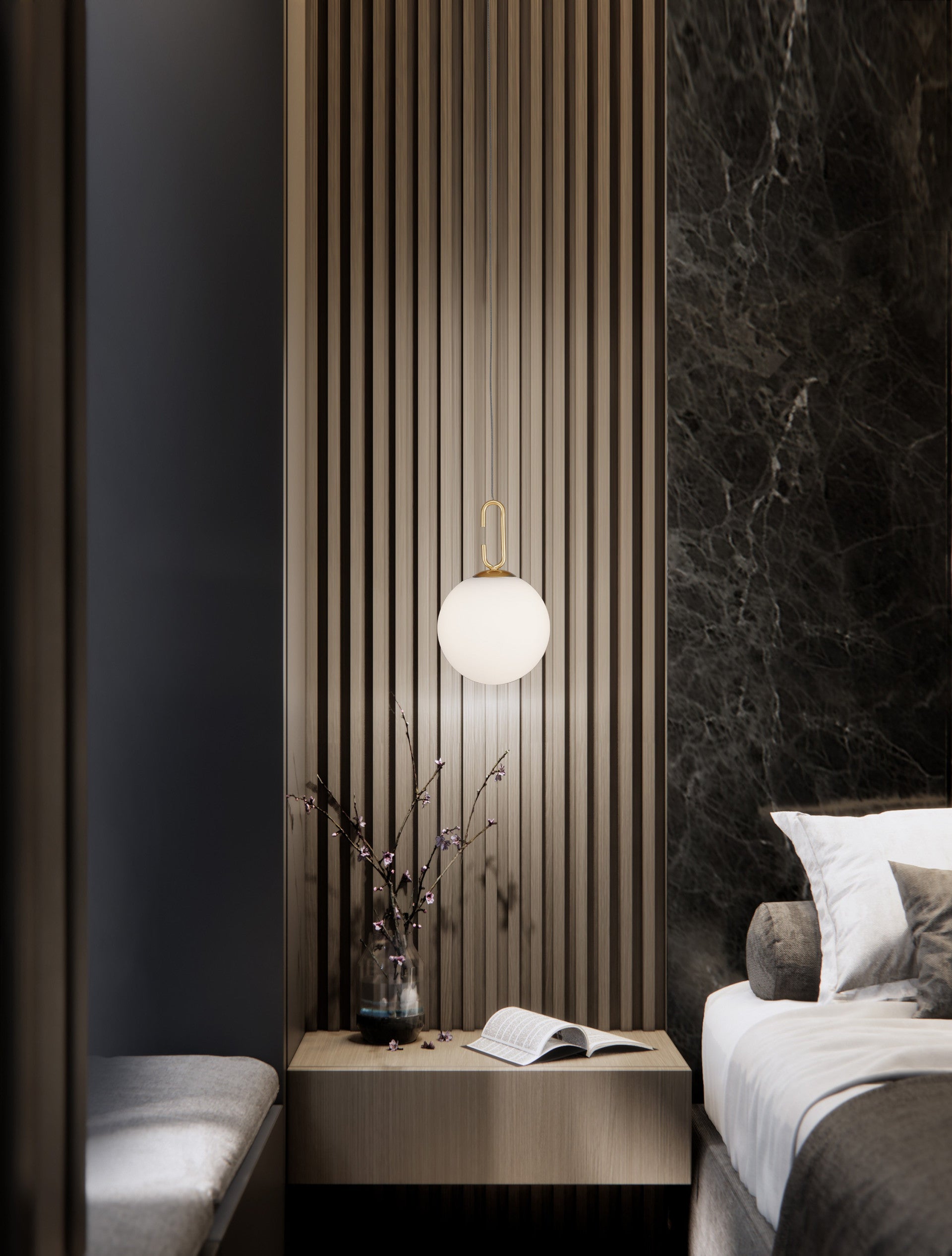 Висящо осветително тяло (пендел) HOOK LED 11W Златист месинг Опалово стъкло Регулируема височина ⌀18 H120см