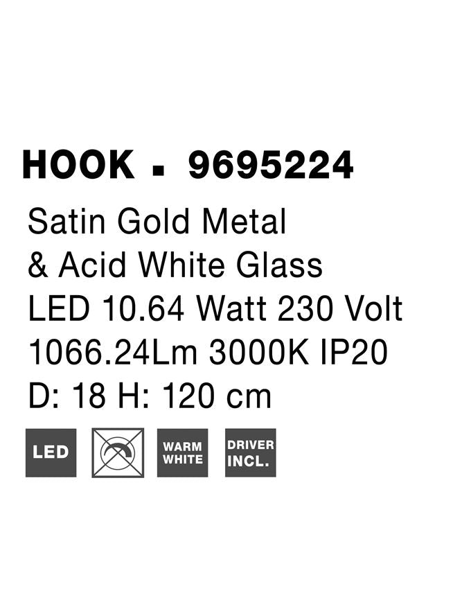 Висящо осветително тяло (пендел) HOOK LED 11W Златист месинг Опалово стъкло Регулируема височина ⌀18 H120см