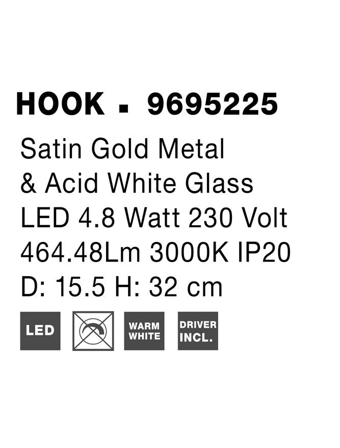 Висящо осветително тяло (пендел) HOOK LED 5W Златист месинг Опалово стъкло ⌀15.5 H32см