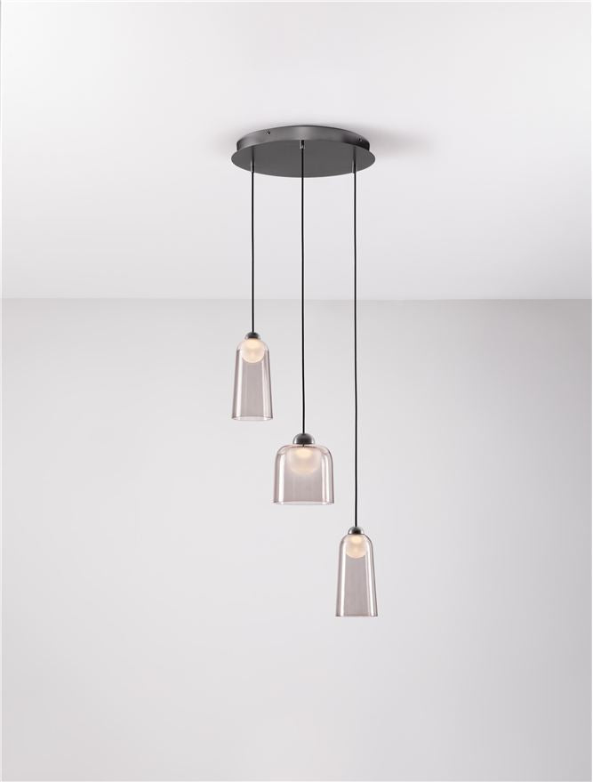 Висящо осветително тяло (пендел) DIONE LED 15W 220-240V ⌀35 H200см Пясъчно черен карбон стомана и опушен акрил