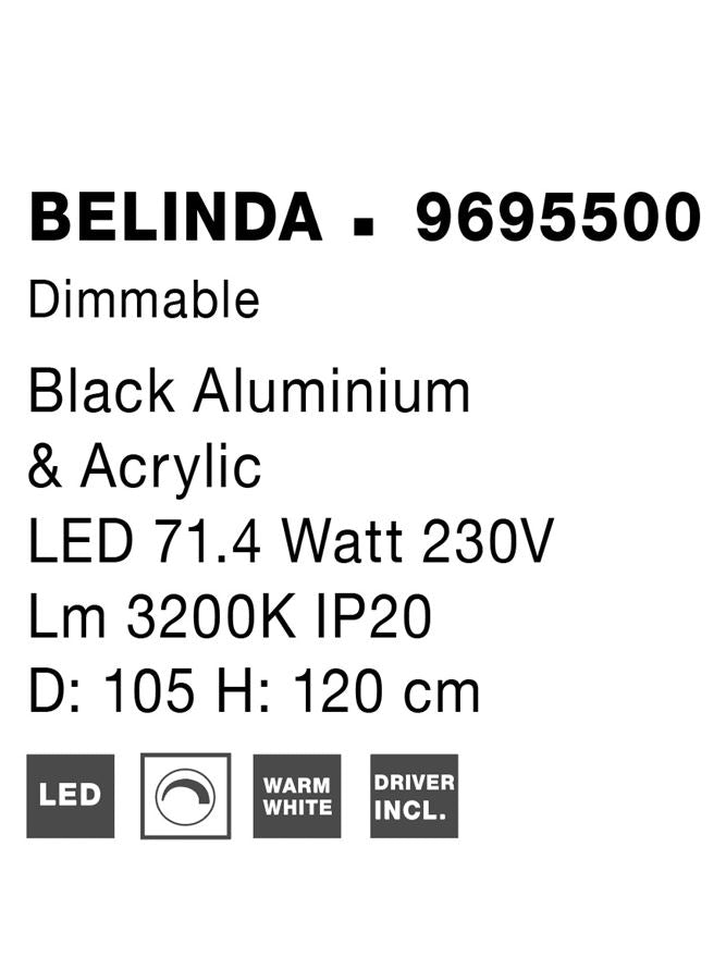 Висящо осветително тяло (пендел) BELINDA 78W Матово черен алуминий и акрил