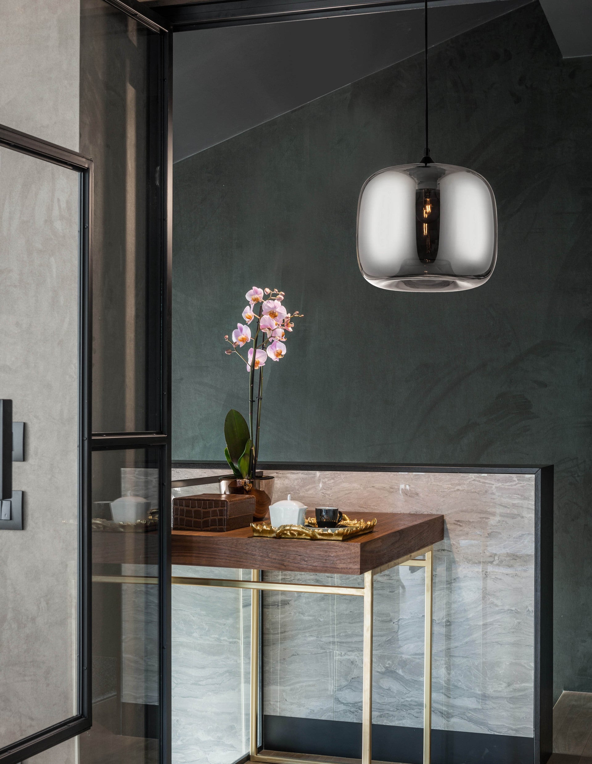 Висяща лампа SAVAZ 12W LED E27 Черна, хромирано стъкло ⌀28