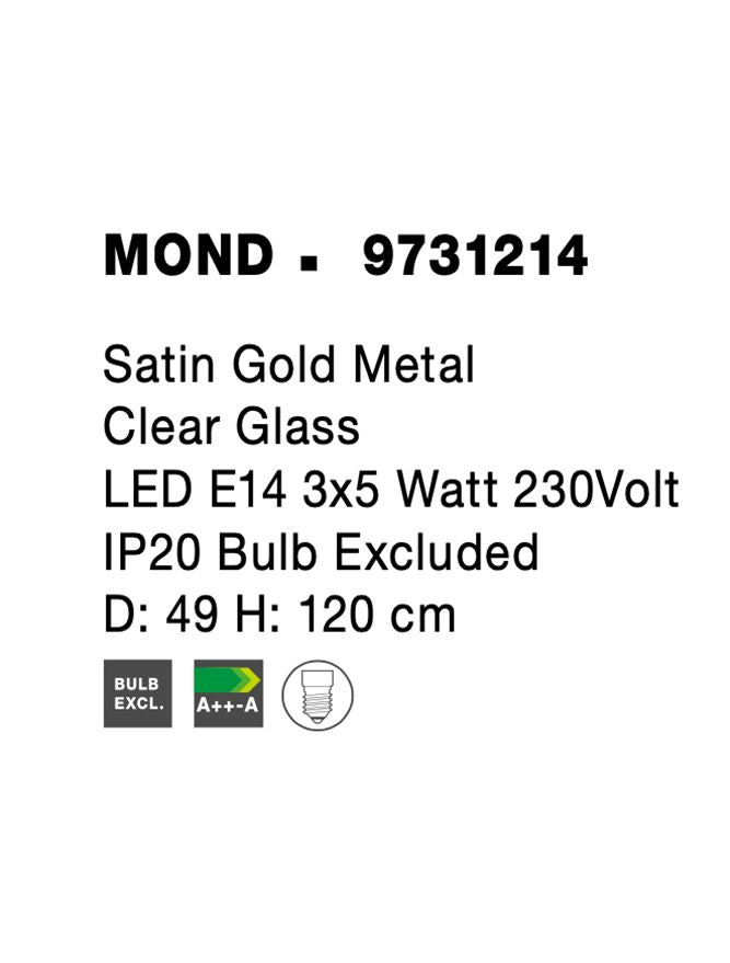Висящо осветително тяло (пендел) MOND 15W E14 Златен Прозрачно стъкло ⌀49 H120см Регулируема височина