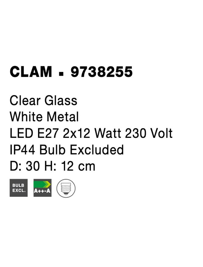 Висящо осветително тяло (пендел) CLAM LED E27 24W Прозрачно стъкло бял метал