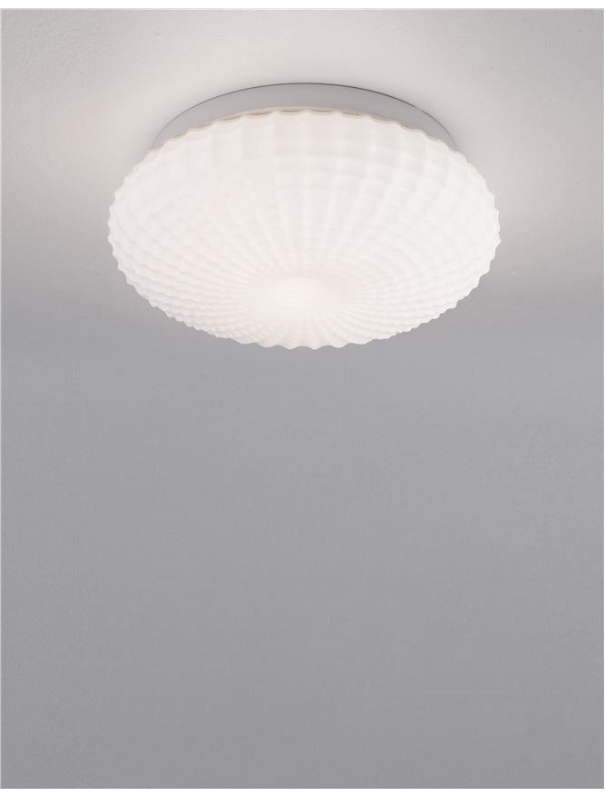 Висящо осветително тяло (пендел) CLAM LED E27 24W Бяло стъкло бял метал