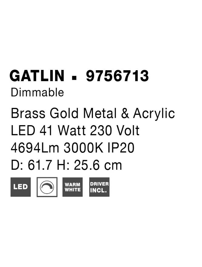 Висящо осветително тяло (пендел) GATLIN 41W Златист месинг и акрил