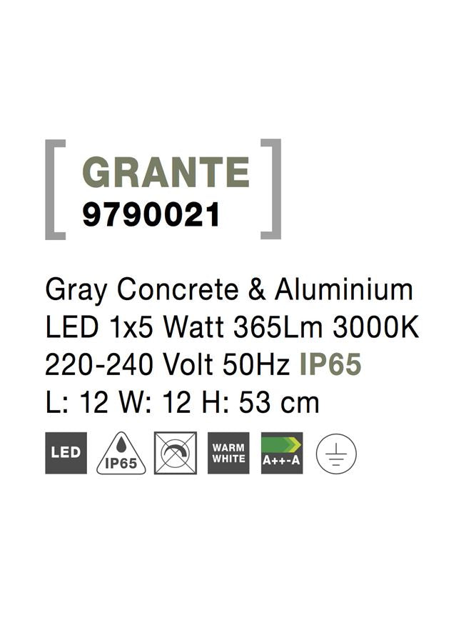 Външен аплик GRANTE 6W 3000K Сив пясъчен бетон алуминий IP65 L12 W12 H53см