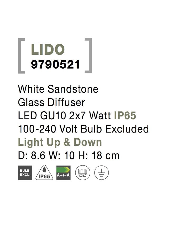 Външен аплик LIDO 2x10W GU10 Бял пясъчен бетон стъкло IP65 ⬠8.6 H18см