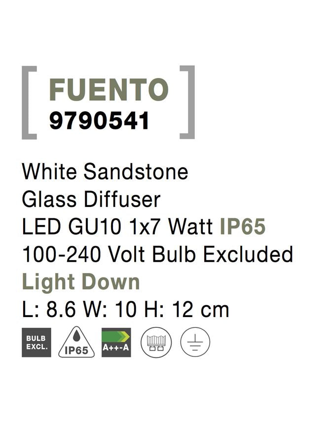 Външен аплик FUENTO 10W GU10 Бял пясъчен бетон стъкло IP65 L8.6 W10 H12см
