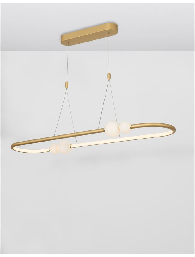Висящо осветително тяло (пендел) CELIA 45W LED Сатен злато алуминий и опалово стъкло L100 W29 H120см Регулируема височина